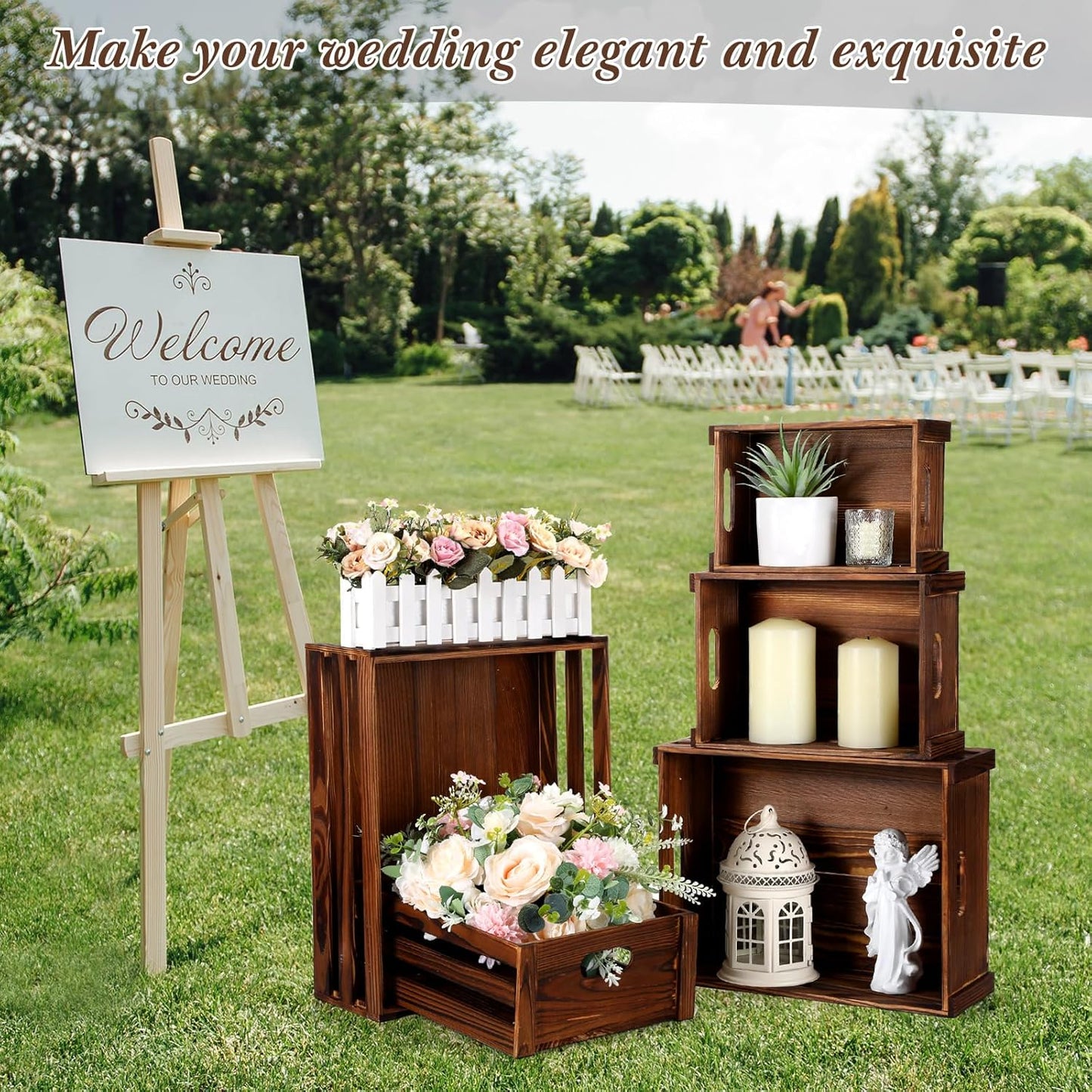 5 Pack Decorative Wood Crates for Display 5 Sizes Rustic Nesting Wooden Crates Vintage Storage Container Boxes with Handles Handmade Decorative Baskets Bin for Farmhouse(Rustic Brown)-VerdiqueGarden