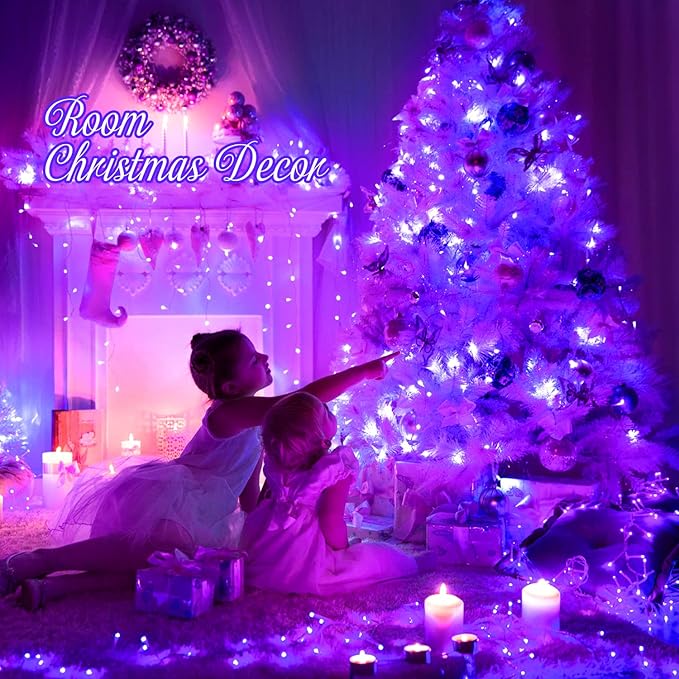 JMEXSUSS Connectable 100 LED Purple Halloween Lights Indoor, 8 Modes Plug in Purple Christmas String Lights Clear Wire, 33ft Christmas Tree Light Outdoor for Halloween Tree, Garden, Bedroom-VerdiqueGarden