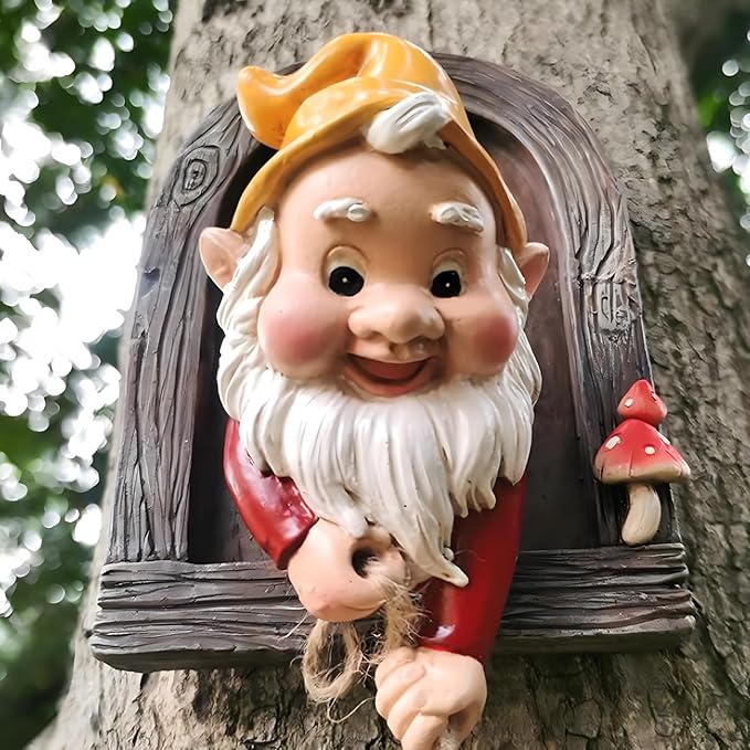 Elenon Climbing Gnomes Tree Faces Decor Outdoor for Yard, Adorable Gnome Tree Hugger Fairy Door Statue for Tree, Funny Garden Tree Peeker Sculpture Yard Patio Art-VerdiqueGarden