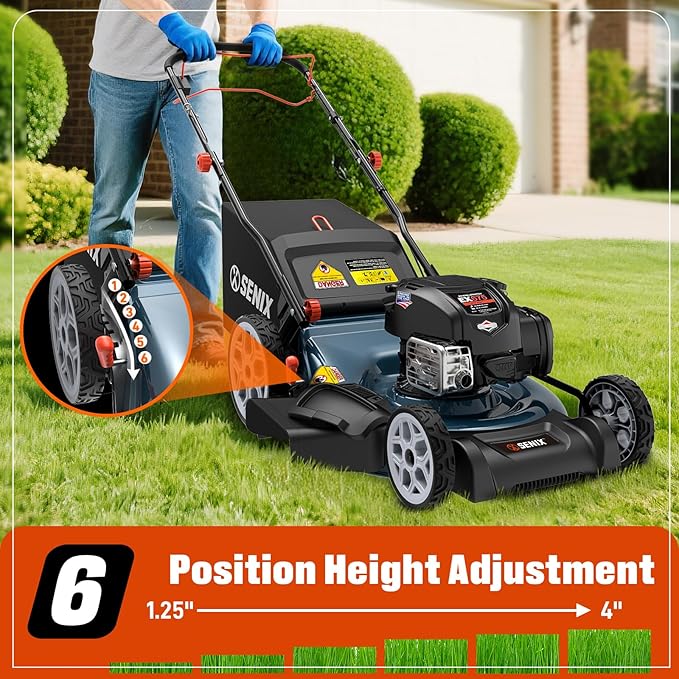 SENIX Gas Lawn Mower, 22" Self Propelled Gas Powered Lawnmower with 163cc B&S 4-Cycle Engine, 3-in-1 Walk-Behind Push Lawn Mower, 6-Position Height Adjustment-VerdiqueGarden