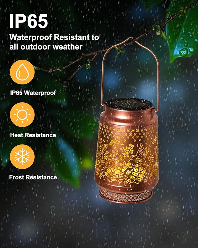 Hummingbird Solar Lanterns Outdoor Waterproof, Mothers Day Gifts Birthday Gifts for Women Mom Grandma Sister, Hanging Solar Lantern Garden Decor for Outside Yard Patio Porch Pathway Lawn Balcony-VerdiqueGarden