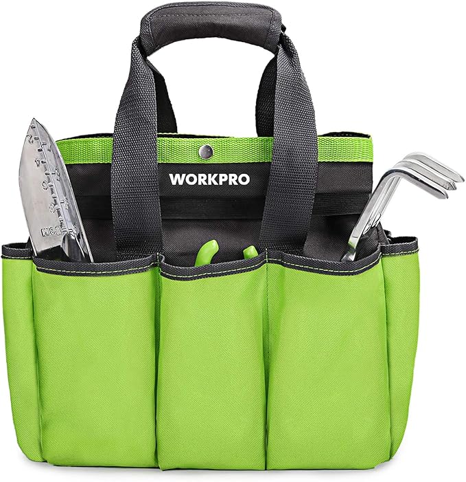 WORKPRO Garden Tool Bag, 8 Pockets Gardening Bag, Heavy Duty Oxford Garden Tote Caddy (Tools NOT Included), 12" x 12" x 6"-VerdiqueGarden