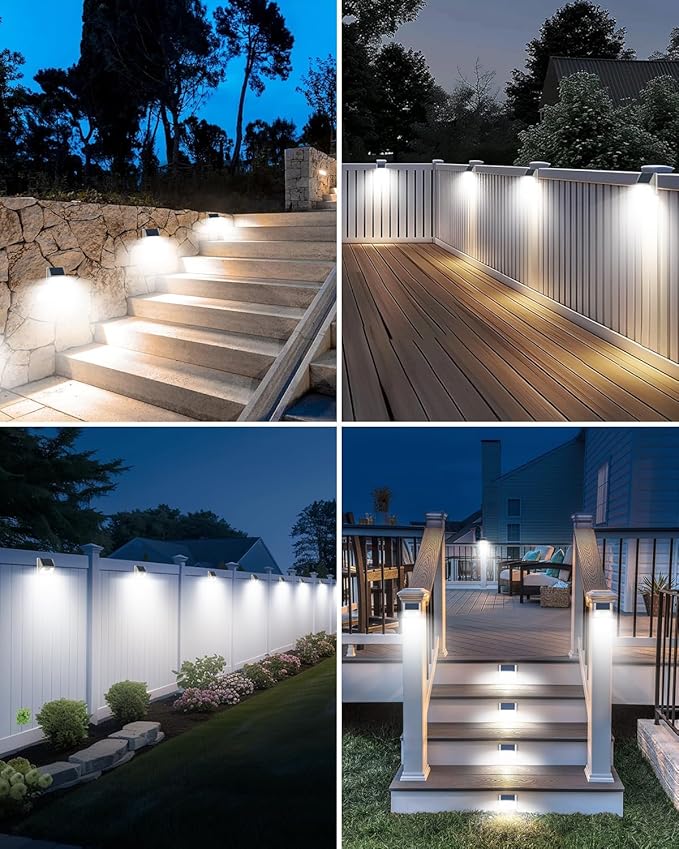 12 Pack Solar Lights Outdoor Motion Sensor, Waterproof Fence Lights with 3 Lighting Mode, Cool White LED Security Deck Lights for Outside Wall Yard Steps Stairs Garden - White-VerdiqueGarden