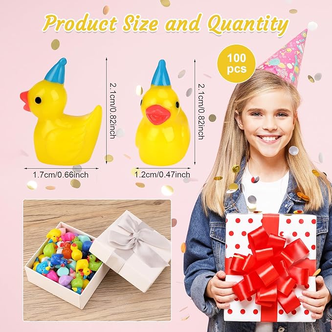 100 Pack Mini Resin Ducks, Multicolor Mini Ducks Wearing Party Hat, Tiny Duck Miniature Duck Figures Tiny Home Ornament for Micro Landscape Dollhouse Garden Aquarium Potted School Office-VerdiqueGarden