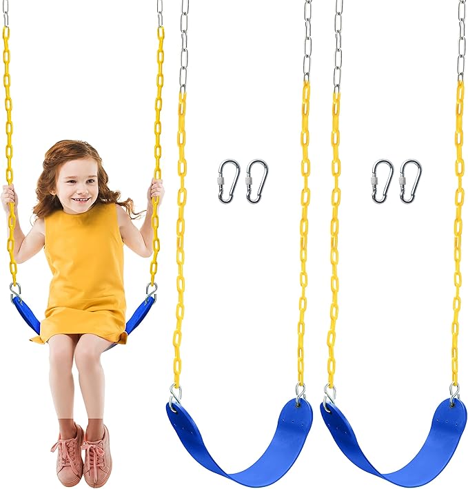 TURFEE 2 Pack Swing for Outdoor Swing Set, Swing Seat Replacement Kit with 66" Heavy Duty Chains, 4 Snap Hook for Kids Outdoor Play Playground, Trees, Playground (Blue)-VerdiqueGarden