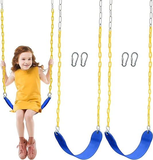 TURFEE 2 Pack Swing for Outdoor Swing Set, Swing Seat Replacement Kit with 66" Heavy Duty Chains, 4 Snap Hook for Kids Outdoor Play Playground, Trees, Playground (Blue)-VerdiqueGarden