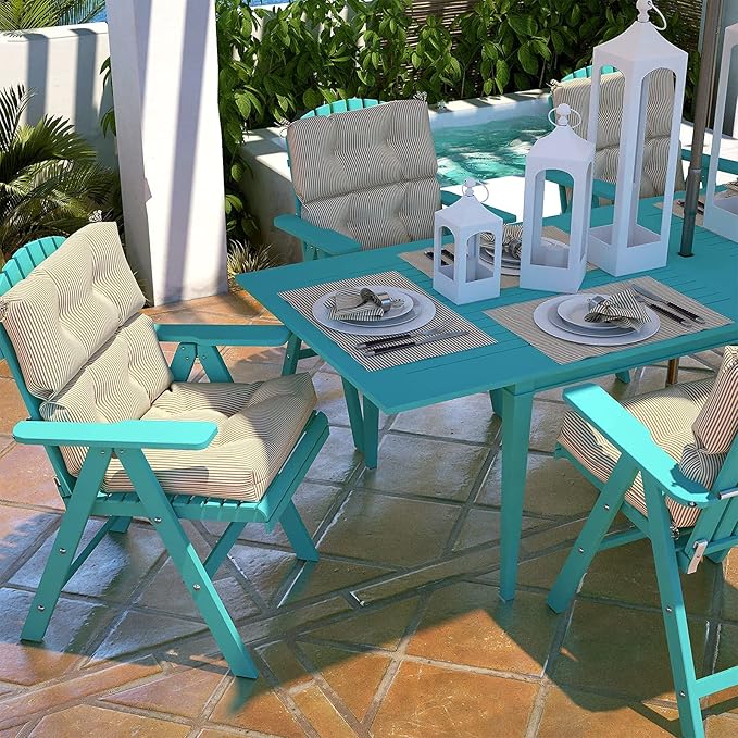 LVTXIII Outdoor Seat and Back Chair Cushion Patio Tufted High Back Cushion with Ties, Seasonal Replacement Rocking Chair Cushion for Home Office Garden Use, 44” L x 22” W, Set of 2, Stripe Beige-VerdiqueGarden