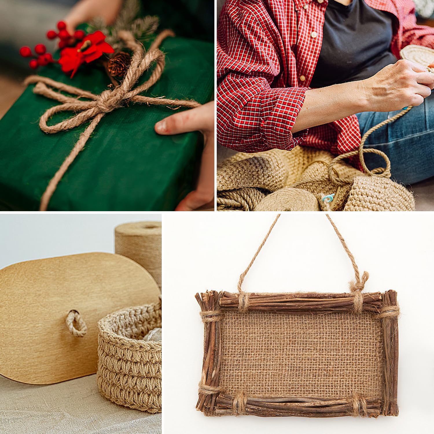 Natural Jute Twine 164 Feet Long String for Crafts Gift Wrapping Christmas Handmade Arts Decoration Packing String Home Decor （6mm * 164feet）-VerdiqueGarden