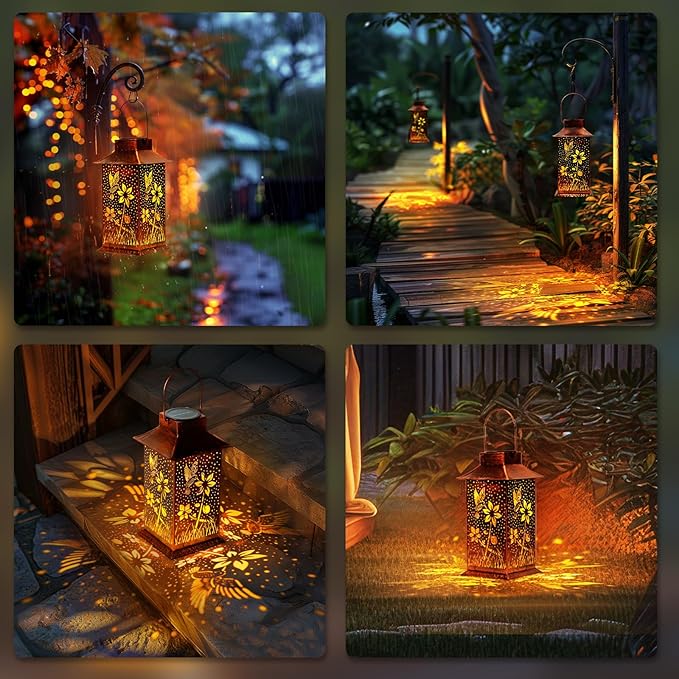 Homemory Hummingbird Solar Lanterns Waterproof, Metal Hanging Hollowed-Out Metal Decor Lantern, LED Outdoor Decoration for Outside LED Lanternse for Yard, Backyard, Porch, Lawn-VerdiqueGarden