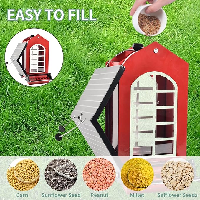 Bird Feeder Squirrel Proof Metal Hanging for Outdoor Wild Bird Seed, 5LBS with Bilateral Weight-Activated Perches, Heavy Duty Bird Feeders for Outside Wild Bird - Red-VerdiqueGarden