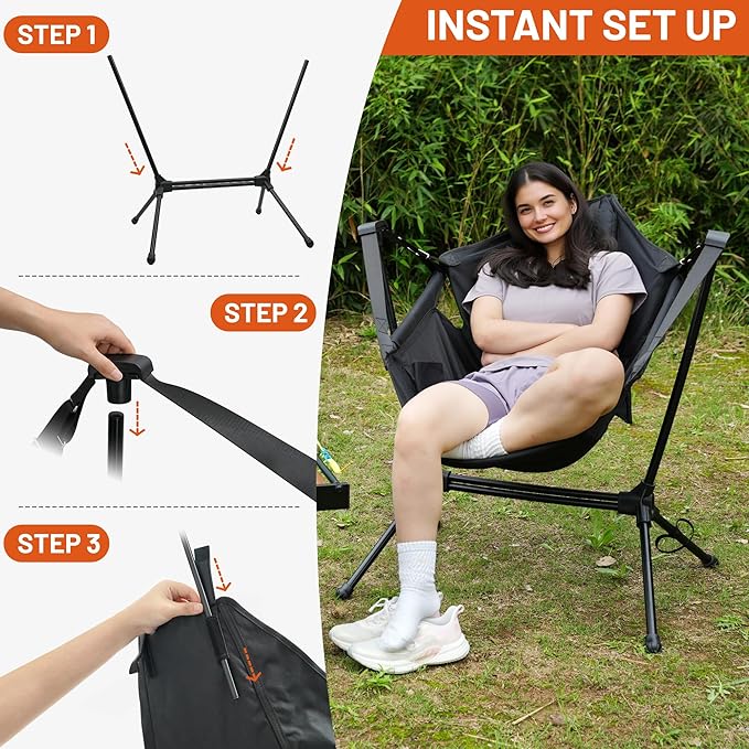 Himalaya Hammock Camping Chair, Swinging Portable Folding Camp Chairs for Adults Heavy Duty Foldable Oversized Rocker with Aluminum Alloy Frame for Outdoor Lawn，Backyard，Beach and Patio Sport-VerdiqueGarden