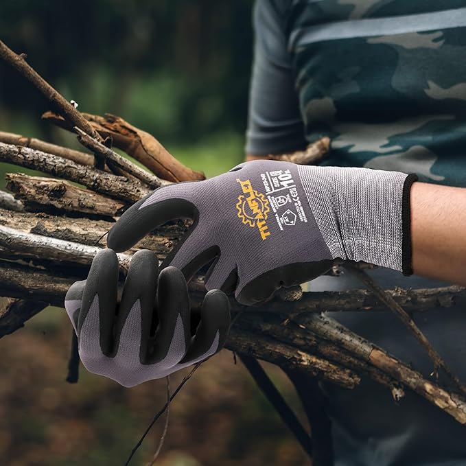 TitanFlex Work Gloves Microfoam Nitrile Coated Men Women, Safety Warehouse Gloves with Grip, Touchscreen, Seamless Knit Nylon-VerdiqueGarden