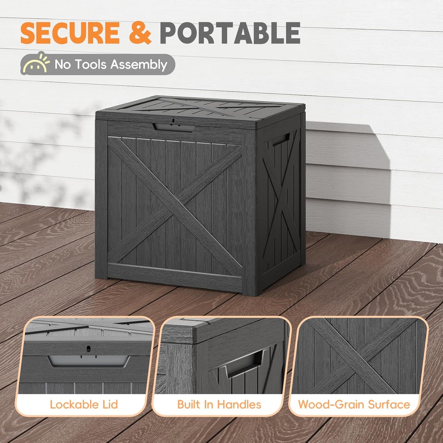 Outdoor Storage Box, 35 Gallon Waterproof Resin Deck Box, Storage Bin for Package Delivery, Patio Furniture Cushion, Garden Tools, Pool Accessories, Weatherproof and UV Resistant, Black-VerdiqueGarden