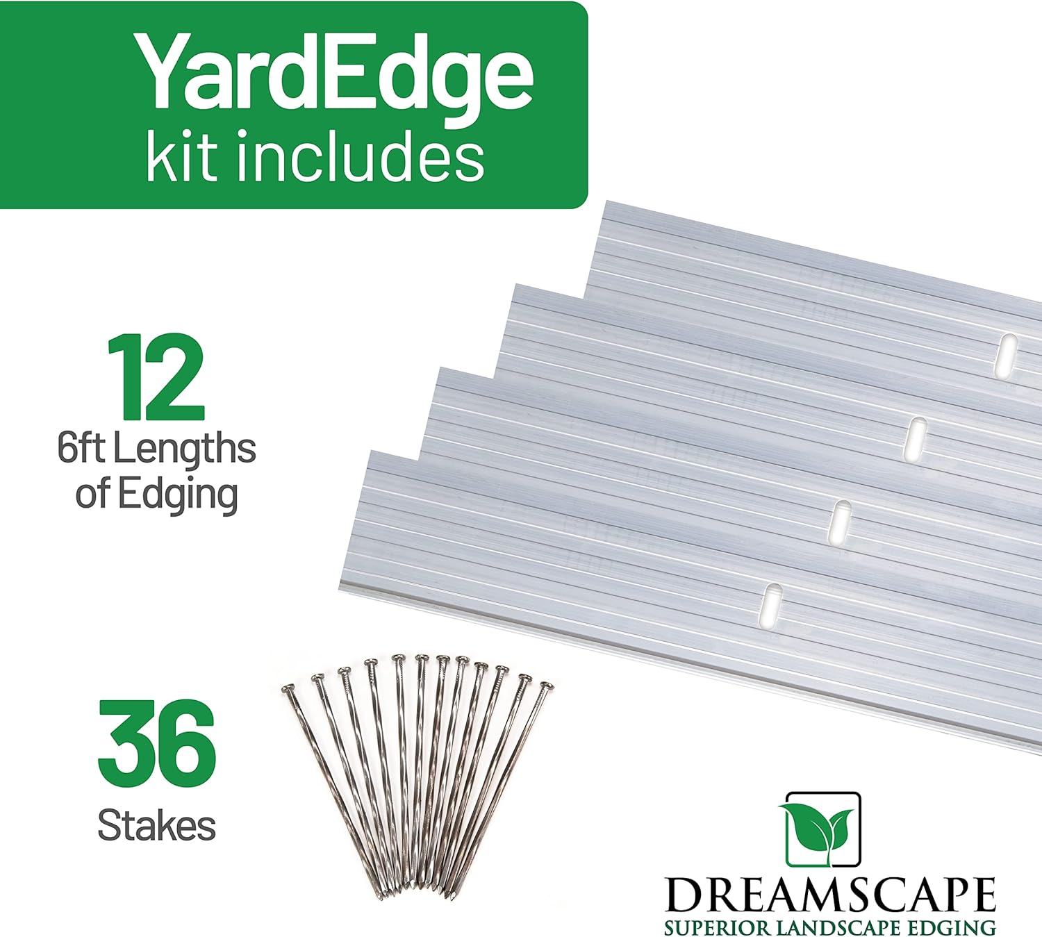 Dreamscape YardEdge Aluminum Landscape Edging - 12 Strips, 6ft Each (72ft Total), Mill Finish - Professional Quality Landscaping Border, Metal Divider for Lawn, Garden, Flowerbed-VerdiqueGarden