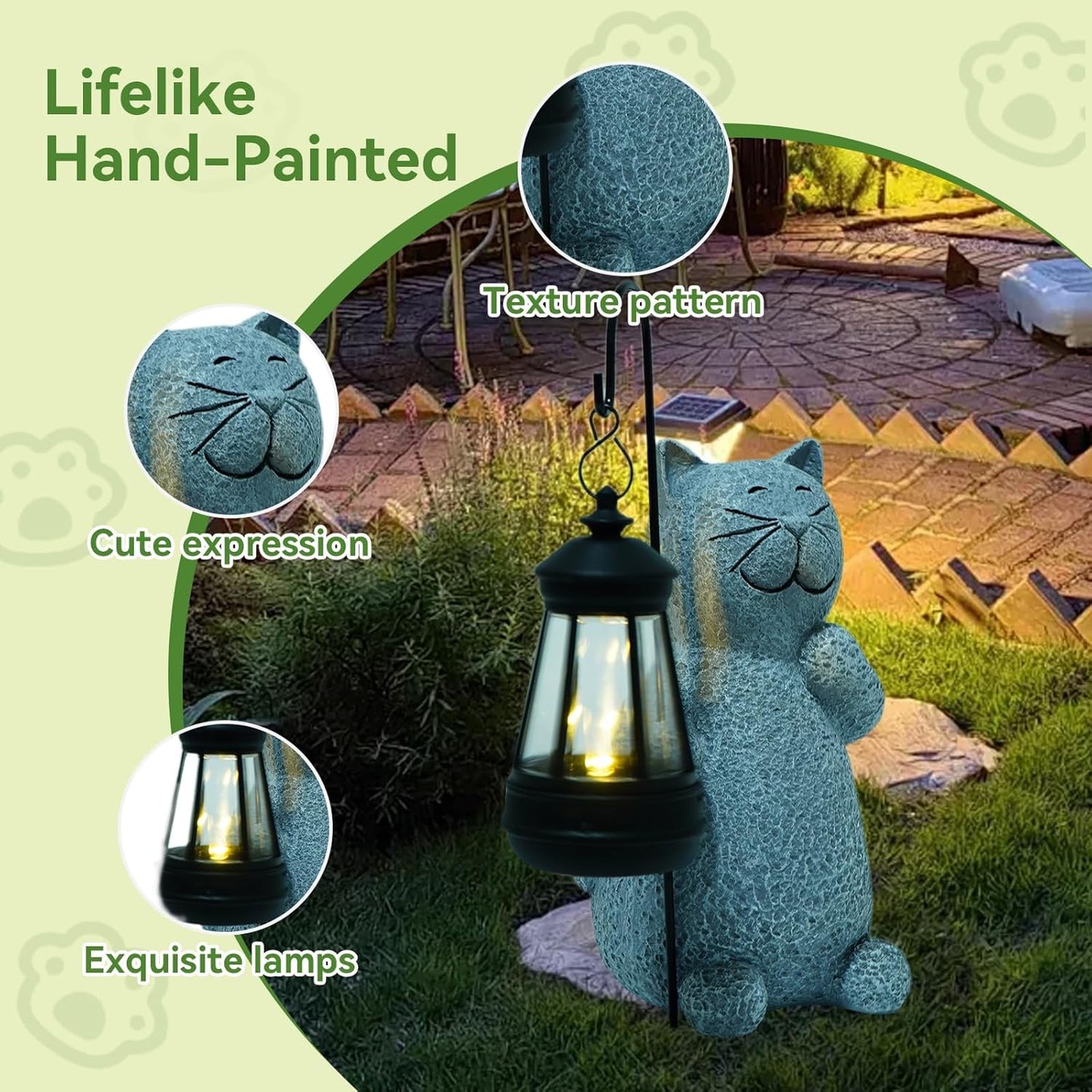 Solar Cat Garden Statues with LED Lights, Outdoor Decor for Patio Yard Balcony - Unique Housewarming Birthday Gifts for Women Mom Grandma-VerdiqueGarden