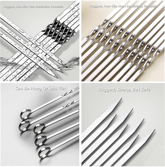 Large Metal Skewers For Grilling,Shish Kebab Skewer 23.6" Skewers For Kabobs Flat Barbecue Skewer Stainless Steel BBQ Grill Stick for Meat, Chicken, Shrimp, Fruit, Vegetables-VerdiqueGarden