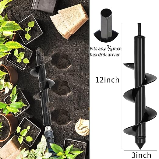 TCBWFY 4 Pack Garden Auger Spiral Drill Bits - 1.6"x9", 1.6"x16.5", 3"x16.5", 3"x12" - Heavy Duty Steel - Corrosion Resistant - Perfect for Post Holes, Earth & Lawn Augering,Planting Bulbs&Trees-VerdiqueGarden