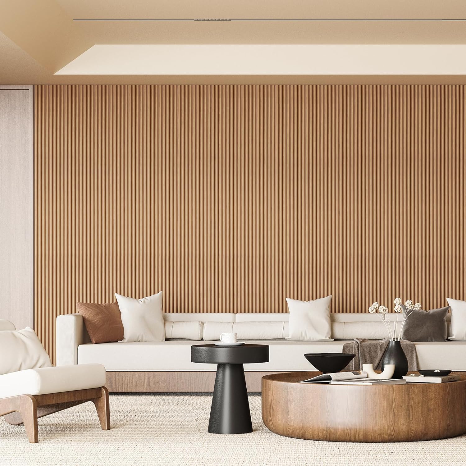 Art3d Fluted Wood Panel for Wall and Ceiling, Beaded Accent Molding for Home Decoration, Pack of 4pcs + 1pc End-Trim, Size 108 x 5.7in.- Beaded Oak-VerdiqueGarden