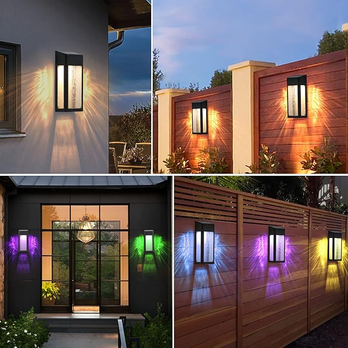 Solar Outdoor Lights, Metal Seeded Glass Auto On/Off Waterproof Solar Wall Warm/Color Changing Solar Lights for Wall Fence Patio Yard Porch Garden Decor,4 Pack-VerdiqueGarden