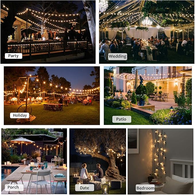 DAMAING Outdoor String Lights LED 50Feet G40 Globe String Lights with 27 Edison Plastic LED Bulbs,2700K Warm Glow Weatherproof for Indoor Outdoor Backyard Bistro Lights-VerdiqueGarden