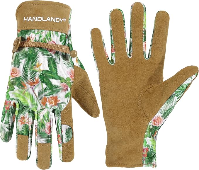 HLDD HANDLANDY Work Gloves for Women and Ladies, Leather Gardening Gloves Flexible Mechanic Working Gloves-VerdiqueGarden