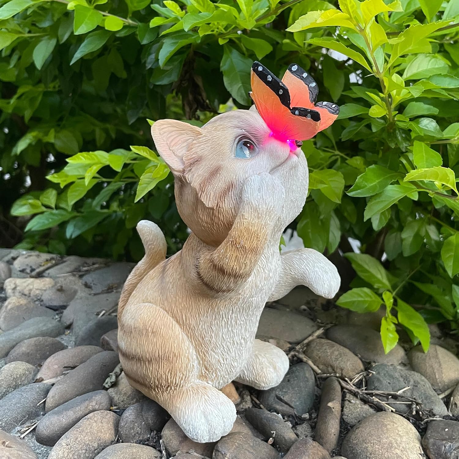 Garden Decor Solar Cat Figurines Cat Lover Gifts with LED Butterfly Lights for Indoor Outdoor Decor for Yard Garden Patio Decor Gifts for Women Grandma Mother's Day Birthday-VerdiqueGarden