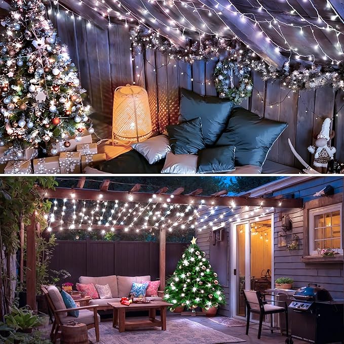 KNONEW Christmas String Lights Indoor Plug in,60FT 180LED Outdoor Waterproof Fairy Lights,8 Lighting Modes,Timer Memory Function for Bedroom Patio Balcony Party (Cool White)-VerdiqueGarden