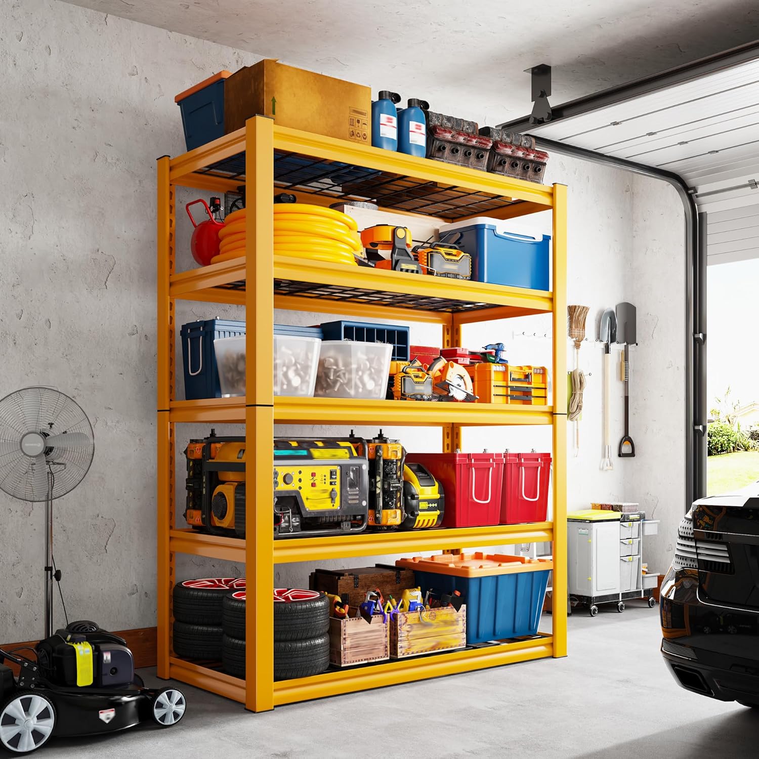 REIBII Storage Shelves 40''W Garage Shelving Heavy Duty Metal Shelving 2000LBS Metal Shelves 5 Tier Industrial Shelf for Kitchen Pantry Warehouse Basement 72" H x 40''W x 17.8''D, Yellow-VerdiqueGarden