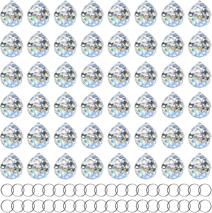 MerryNine 48 Pcs 30mm Clear Crystal Ball Prism Sun Shine Catcher Rainbow Pendants Maker, Hanging Crystals Prisms for Windows, for Feng Shui, for Gift (30mm/1.18" 48pack, 48)-VerdiqueGarden