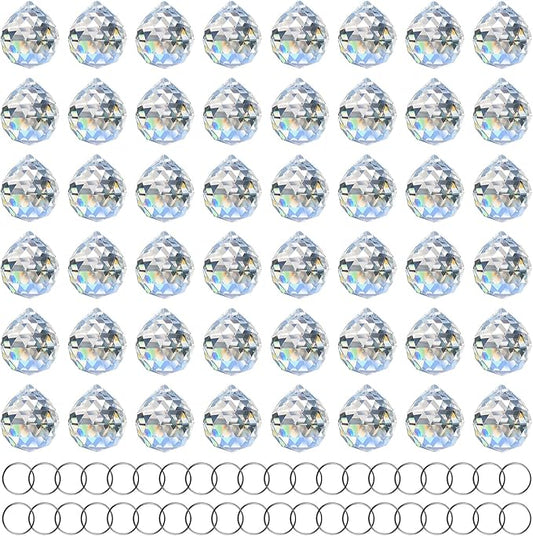 MerryNine 48 Pcs 30mm Clear Crystal Ball Prism Sun Shine Catcher Rainbow Pendants Maker, Hanging Crystals Prisms for Windows, for Feng Shui, for Gift (30mm/1.18" 48pack, 48)-VerdiqueGarden