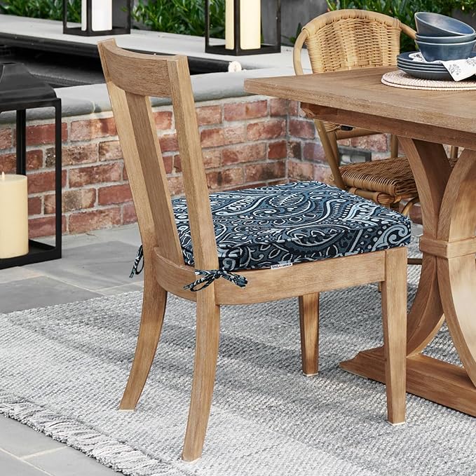 Round Corner Seat Cushions, 17" x 16" x 2", Set of 4, Indoor Outdoor Water Repellent Universal Chair Pads with Ties for Patio Furniture, Garden Deck Dining Chairs, Damask Blue Flower-VerdiqueGarden