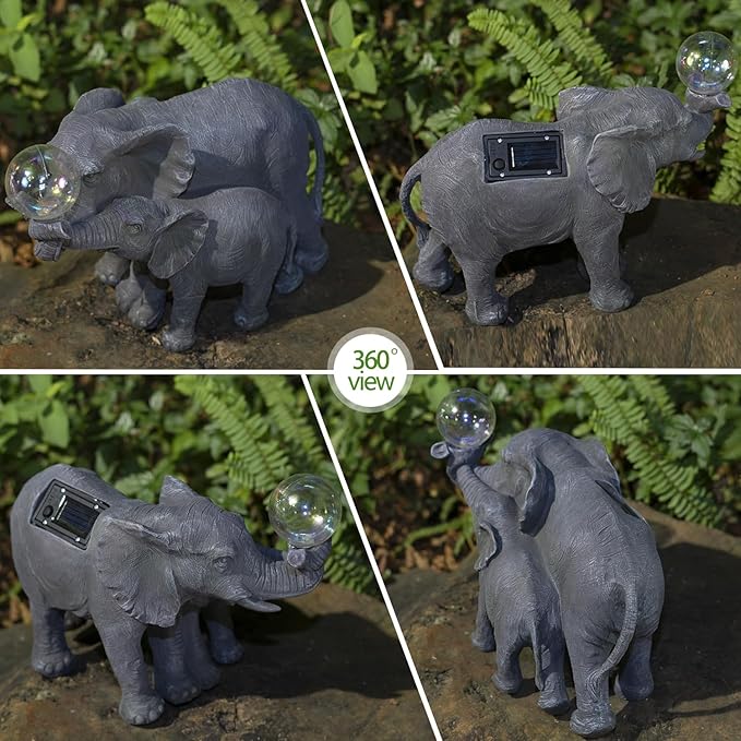 Solar Elephant Statues Lights for Outdoors Garden Decor, Large Outdoor Elephant Statues, Modern Elephant Resin Statue Decorations with Color-Changing Bulb, Unique Housewarming Gifts for Mom, Women-VerdiqueGarden