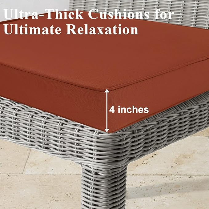 Outdoor Chair Cushions Set of 2 for Patio Furniture 22x22x4 Inch Waterproof Patio Chair Cushion 3 Year Color Fastness Square Elastic Foam Garden Sofa Couch Pads with Ties and Handle,Spice-VerdiqueGarden