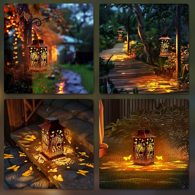 Homemory Mushroom Solar Lanterns Waterproof, Metal Hanging Hollowed-Out Metal Decor Lantern, LED Outdoor Decoration for Outside LED Lanternse for Yard, Backyard, Porch, Lawn-VerdiqueGarden