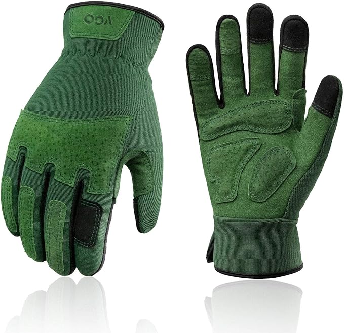 Vgo... 1-Pair Ladies' Synthetic Leather Gardening Gloves, Puncture-proof, Thornproof, Durability & Anti-shock Work Gloves, Touchscreen (Size L, Green, SL7471)-VerdiqueGarden