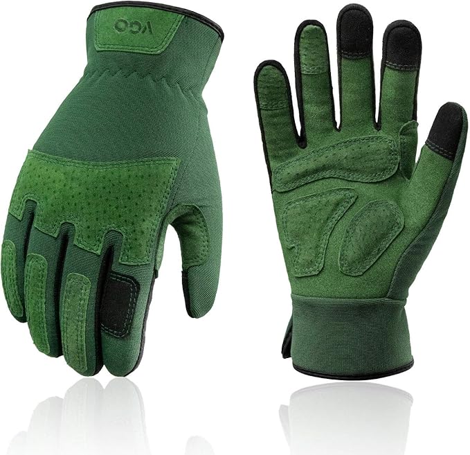 Vgo... 1-Pair Ladies' Synthetic Leather Gardening Gloves, Puncture-proof, Thornproof, Durability & Anti-shock Work Gloves, Touchscreen (Size M, Green, SL7471)-VerdiqueGarden