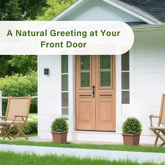 24" Artificial Cedar Topiary Ball Bushes, Set of 2 UV Resistant Fake Trees Outdoor Shrubs with Ground Spike, Weatherproof Faux Plants for Planter, Front Porch, Garden, Yard, Patio Decor-VerdiqueGarden