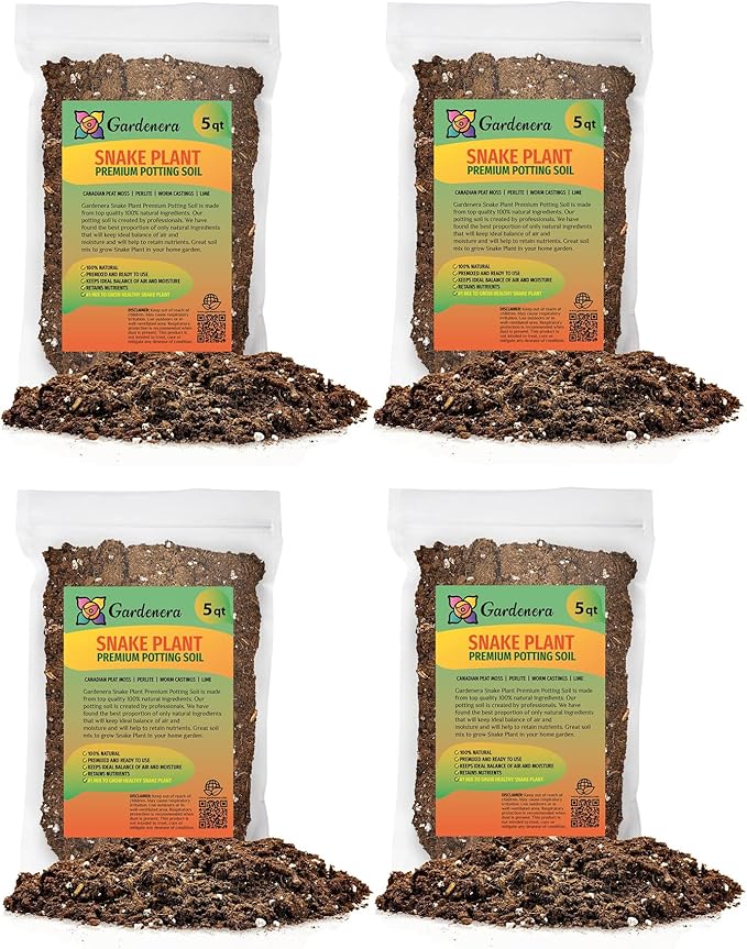 Premium Snake Plant Potting Soil Mix - 20 Quart - Green Sansevieria Trifascatia Zeylanica Plants, Plant or Re-Pot Your Snake Plant (4 Bags of 5 Quart)-VerdiqueGarden