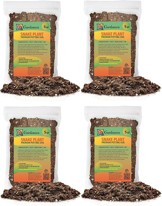 Premium Snake Plant Potting Soil Mix - 20 Quart - Green Sansevieria Trifascatia Zeylanica Plants, Plant or Re-Pot Your Snake Plant (4 Bags of 5 Quart)-VerdiqueGarden
