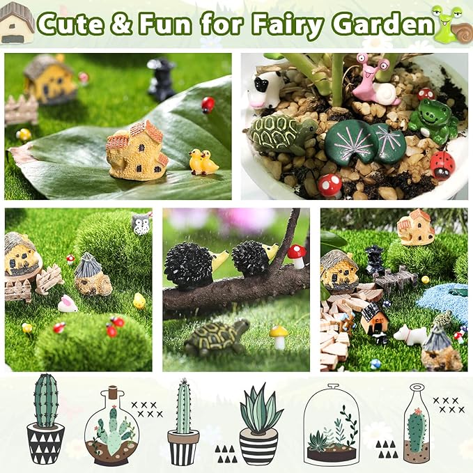 172Pcs Miniature Fairy Garden Accessories Including 100Pcs Fixed Pins, modacraft Fairy Garden Kit Fairy House Animal Figurines Mini Landscape for Garden Dollhouse Potted Plant Bonsai Terrarium Décor-VerdiqueGarden