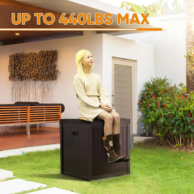 51 Gallon Resin Deck Box, Outdoor Storage Box Waterproof for Patio, Garden, Pool, and Deck, Storage Solution for Cushions, Tools, Delivery Packages, Brown-VerdiqueGarden