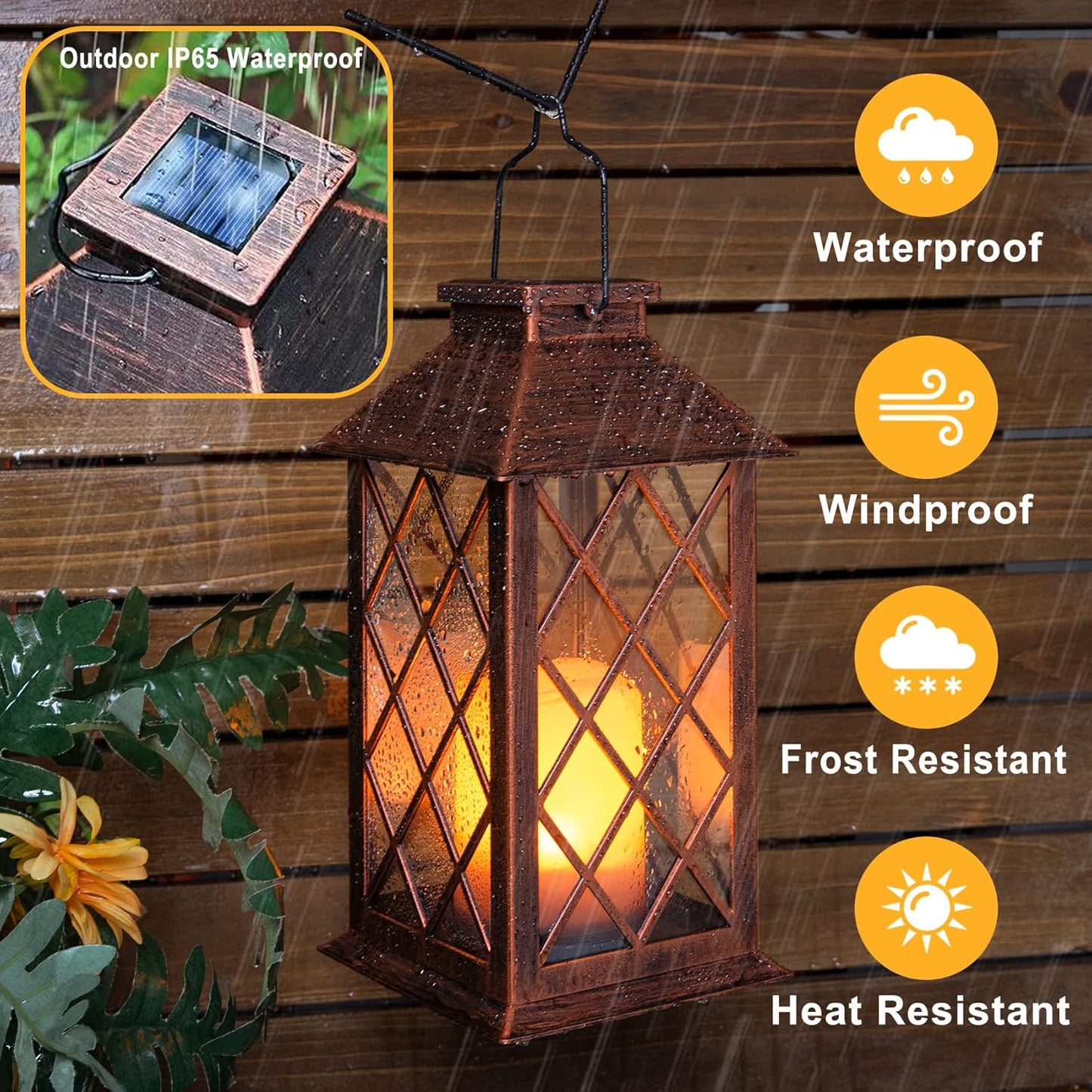 [2 Pack] TAKE ME 14" Solar Lantern Outdoor Garden Hanging Lantern Waterproof LED Flickering Flameless Candle Mission Lights for Table,Outdoor，Mothers Day Gifts Mom Wife-VerdiqueGarden