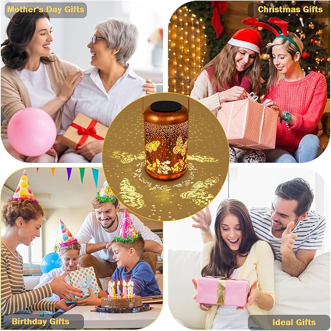 Solar Lanterns Outdoor Butterfly Hanging Lantern Lights, Gardening Gifts for Mom Women Grandma Solar Lights Waterproof LED Mode Change Metal Solar Garden Decor for Patio Yard Lawn Landscape Tabletop-VerdiqueGarden