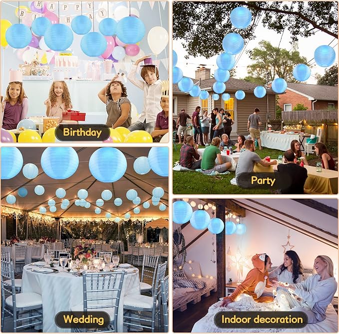 10 Pack Outdoor Silk Lanterns Decorative, 10inch Waterprooof Outside Indoor Chinese Hanging Round Lanterns for Weddings, Birthdays, Parties Decoration(Blue)-VerdiqueGarden