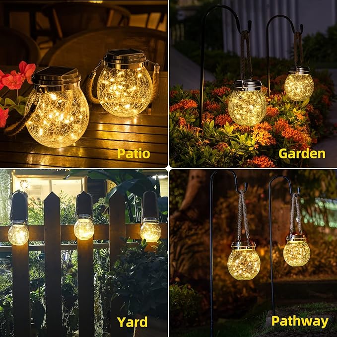 ROSHWEY Solar Lanterns Outdoor Waterproof, 4 Pack Garden Lights Outdoor Lantern Paito Decor Christmas Gifts Solar Globe Lights Outdoor Hanging for Backyard Porch Balcony Decoration, Warm White-VerdiqueGarden