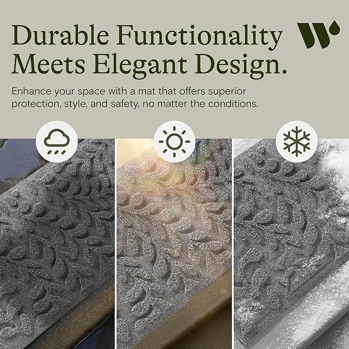 Bungalow Flooring Waterhog Stair Treads (Set of 4) – 8 1/2 x 30 Inches, Durable,Water-Trapping, Indoor/Outdoor Floor Covering, Boxwood Collection – Made in USA, Medium Grey