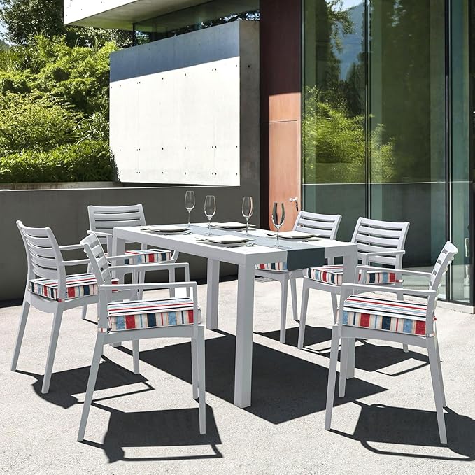 LVTXIII Patio Chair Cushions 19"x19"x3", Water-Repellent Outdoor Seat Cushions for Patio Furniture, Square Chair Pads with Ties for Home Garden Decoration, Set of 2, Stripe Red Blue-VerdiqueGarden