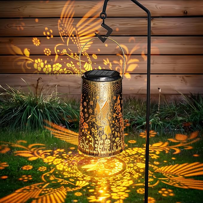 Hummingbird Outdoor Solar Lights for Yard, Hanging Solar Lanterns Outdoor Waterproof, Garden Decor Christmas Gifts for Mom Women Grandma, Hanging Decoration Outside for Yard, Patio, Porch, Lawn-VerdiqueGarden