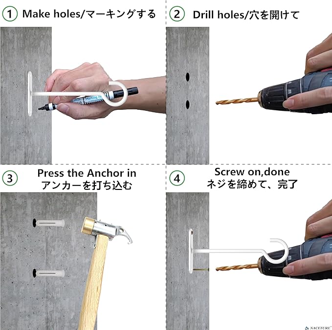 NACETURE Ceiling Hooks for Hanging Plants 4 Pack - Square Wall Mount Plant Hanger Indoor Hanging Hooks Metal Plant Bracket Iron Lanterns Hangers for Wind Chimes, Planters (5" White 4 Pack)-VerdiqueGarden