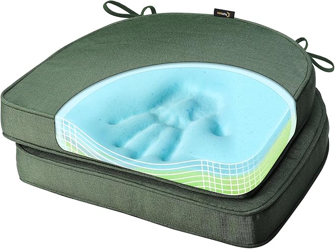 SUNROX Gel Memory Foam Chair Cushions, FadeShield Water-, Stain-Resistant Durable Reversible Seat Cushion Pads with Ties for Indoor/Outdoor Kitchen Dining Office, 19"x19", Set of 2, Heather Fern-VerdiqueGarden